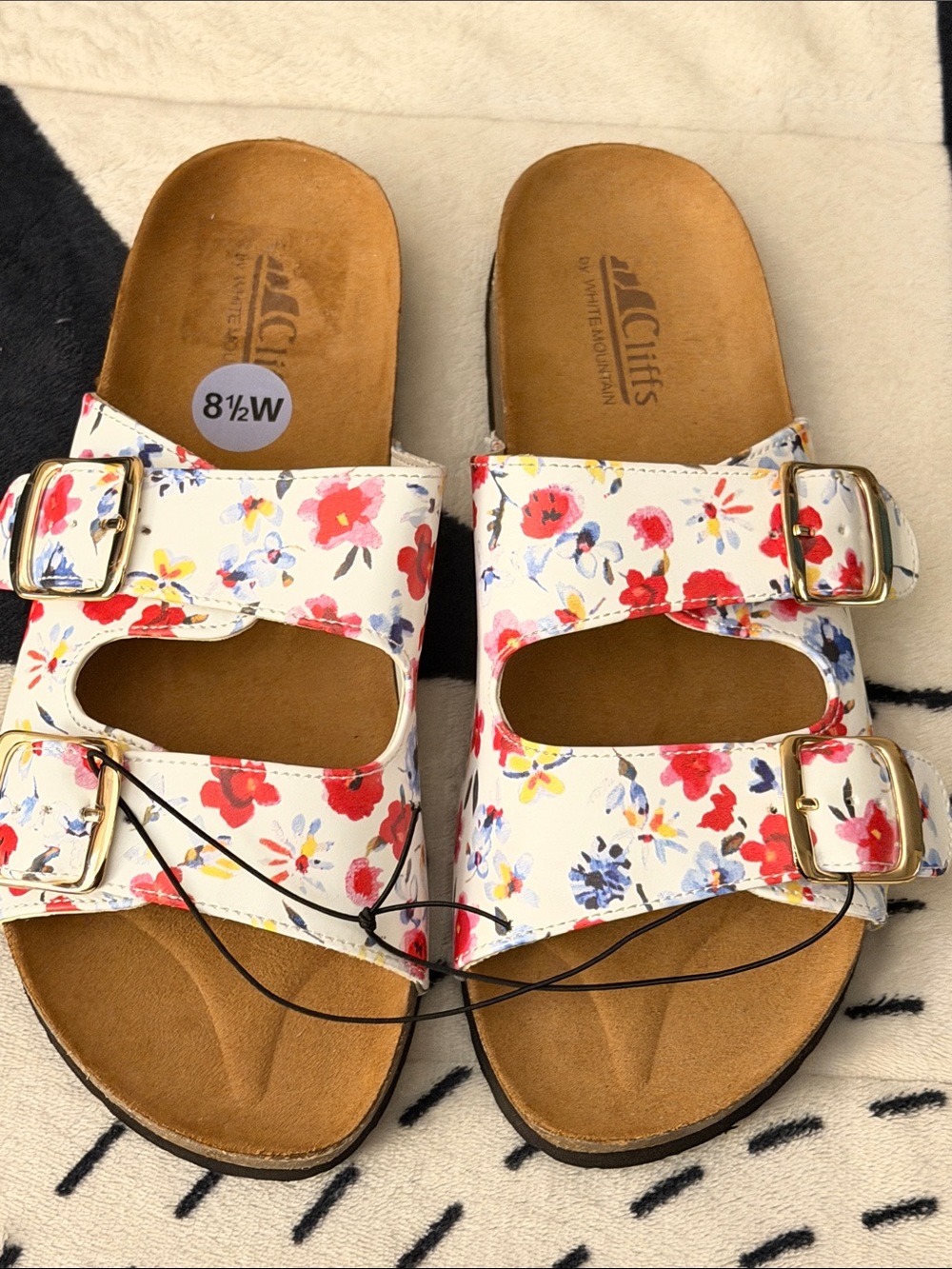 Cliffs by WHITE MOUNTAIN White Floral Double-Buckle Slide Sandals